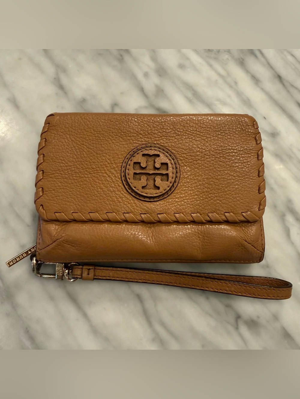 Tory Burch Tan Leather Logo Wristlet